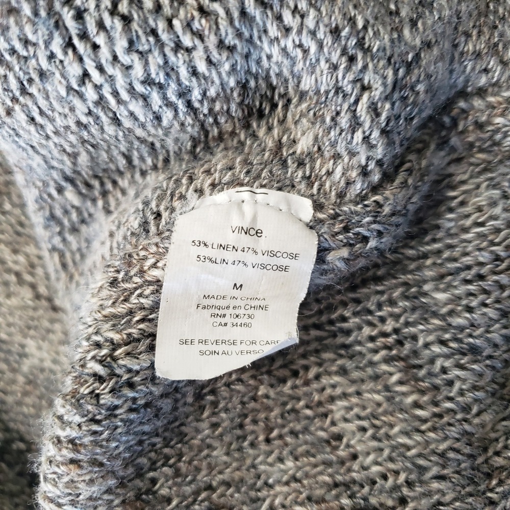 Vince Linen Viscose V Neck Marled Knit Sweater Gray Womens‎ M Neutral Capsule - Picture 5 of 7